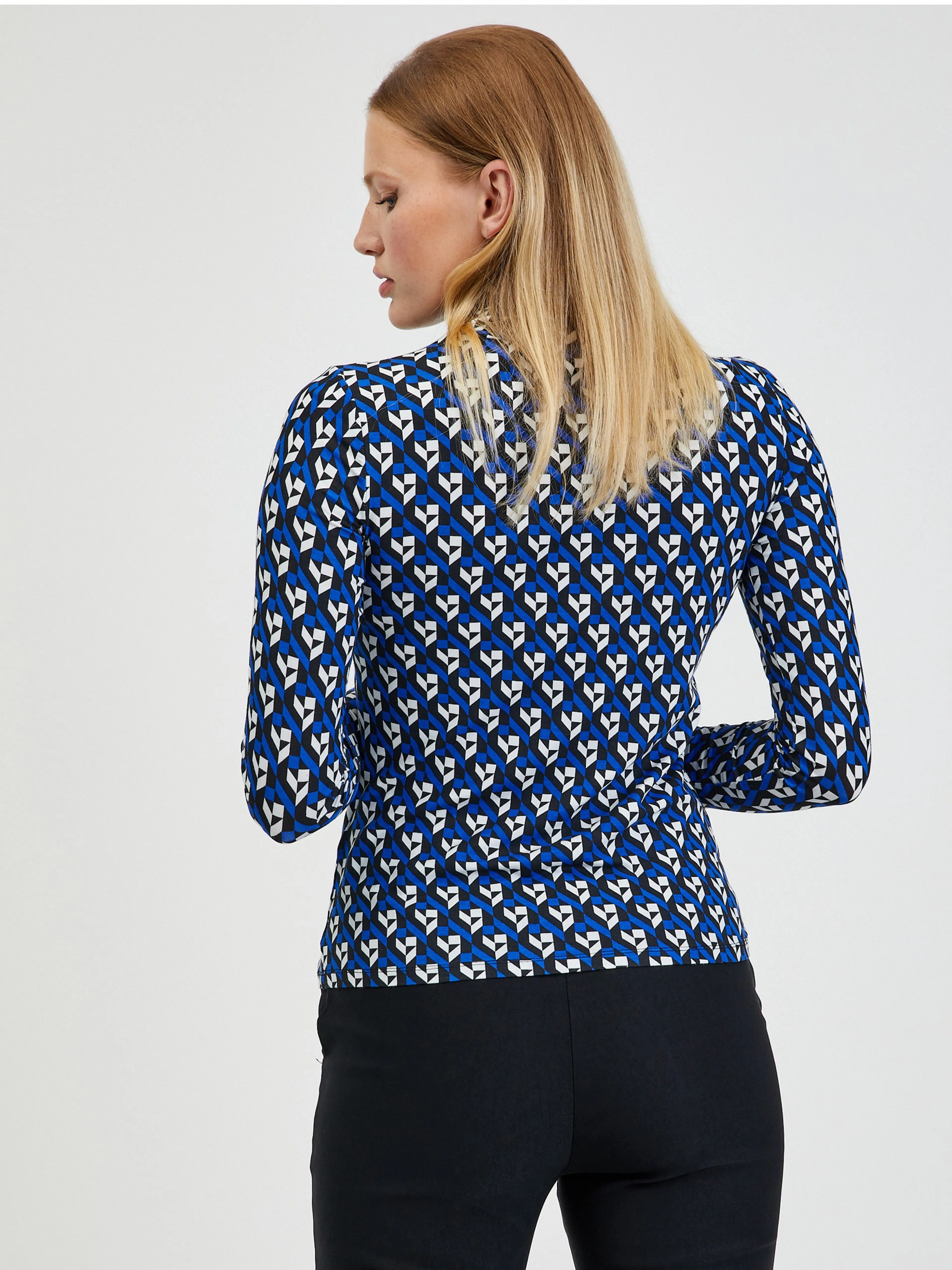 Blauer gemusterter Damen-Rollkragenpullover ORSAY