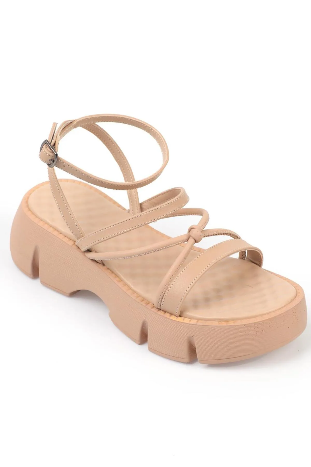 Capone Outfitters  Capone Damen-Sandalen mit dickem Sohlen-Knöchelriemen und bequemer Sohle in Beige