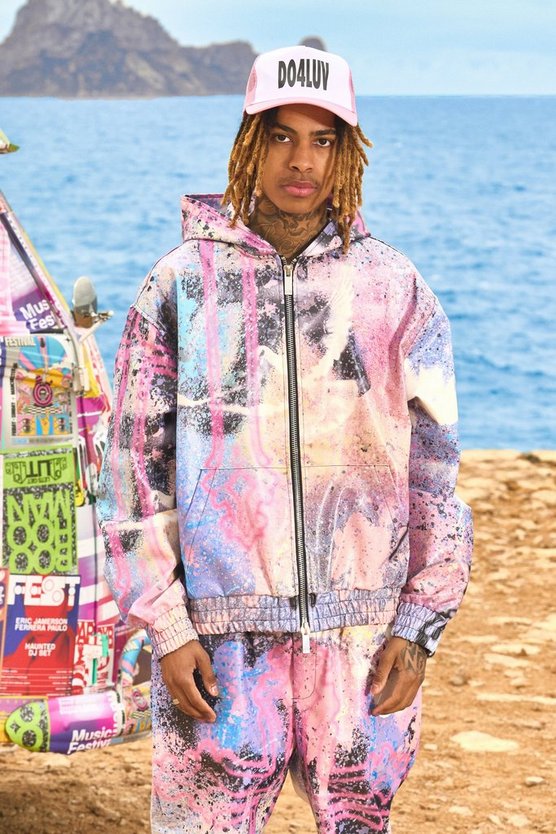 Kastiger Oversize PU-Hoodie mit Print