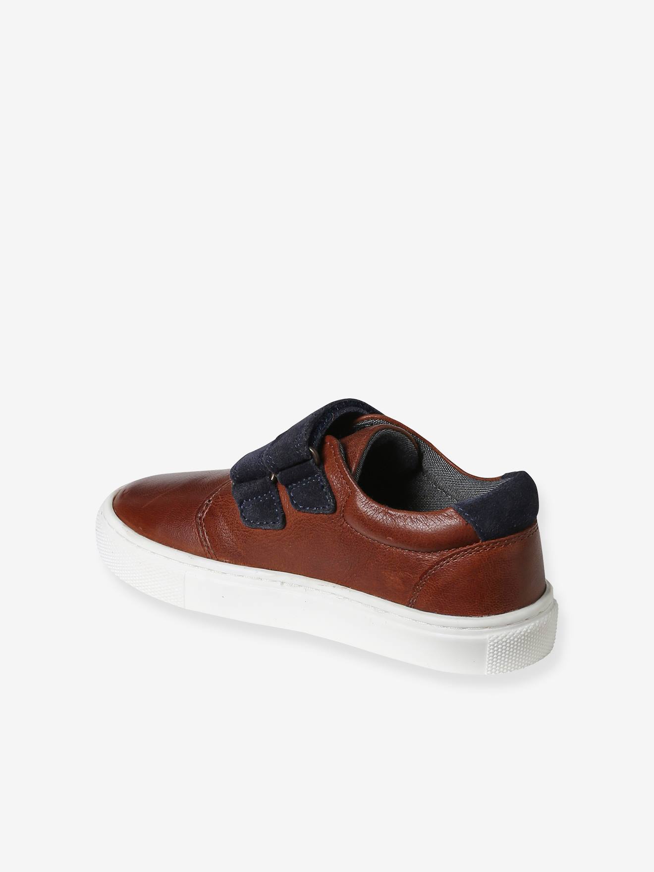 Baskets derbies scratchées cuir enfant marron