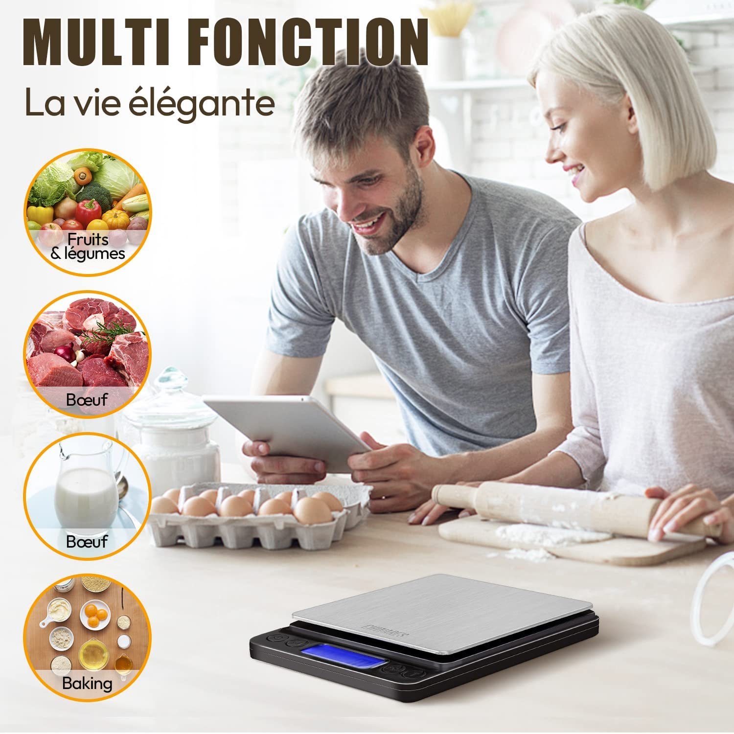 Tisoutec Küchenwaage Digitale Küchenwaage,USB-Aufladung,3 kg/0,1 g Mini-Lebensmittelwaage, (Elektrische Küchenwaage,Wasserdicht,Digital,Wiederaufladbar, LCD-Display,Edelstahl)
