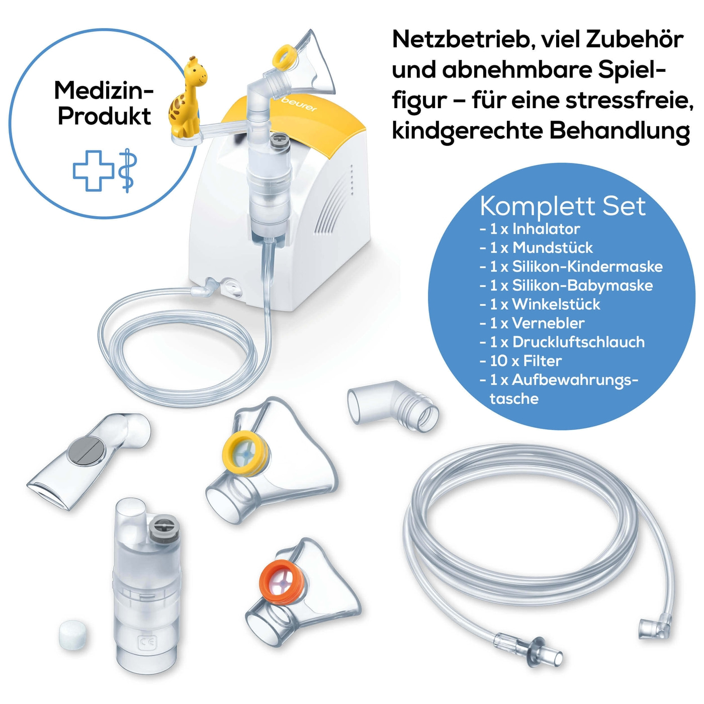 Beurer Inhalator IH 26 Kids-Kinder Inhalator mit Kompressor-Drucklufttechnologie inkl. Zubehör zum Spielen