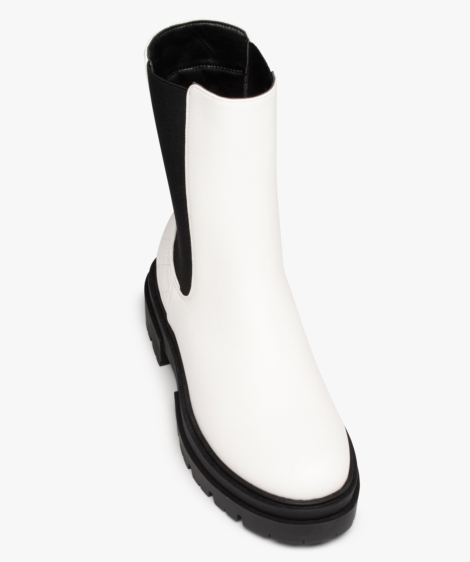Boots femme Chelsea contrastées à semelle crantée blanc | GEMO
