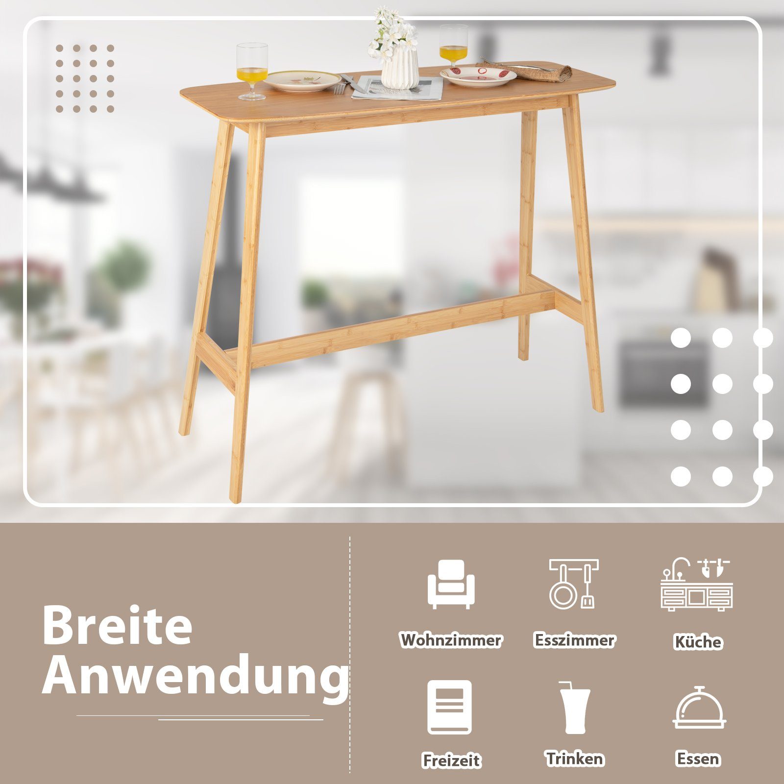 COSTWAY Bartisch Stehtisch 120 x 45 x 99 cm, Bambus