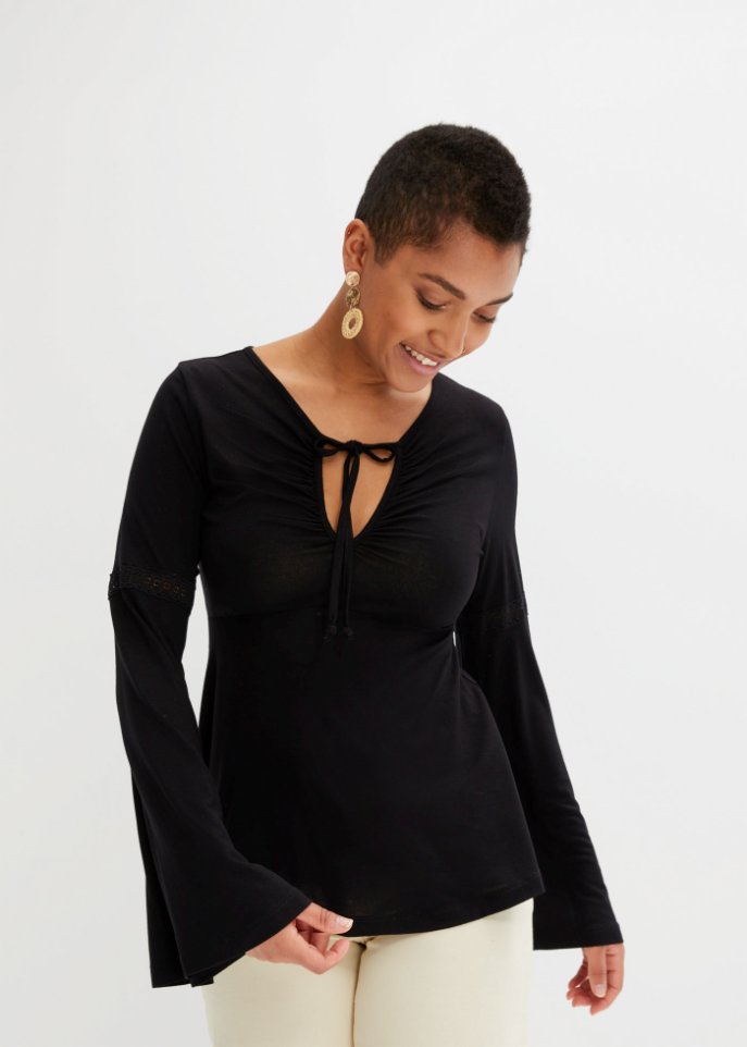 Langarmshirt mit tiefem Ausschnitt