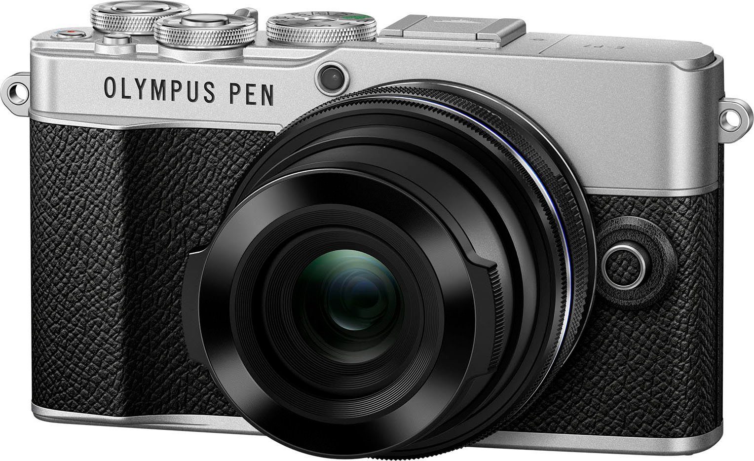 Olympus E‑P7 Systemkamera (M. Zuiko Digital ED 14-42mm F3.5-5.6 EZ Pancake, 20,3 MP, 3x opt. Zoom, Bluetooth, WLAN)