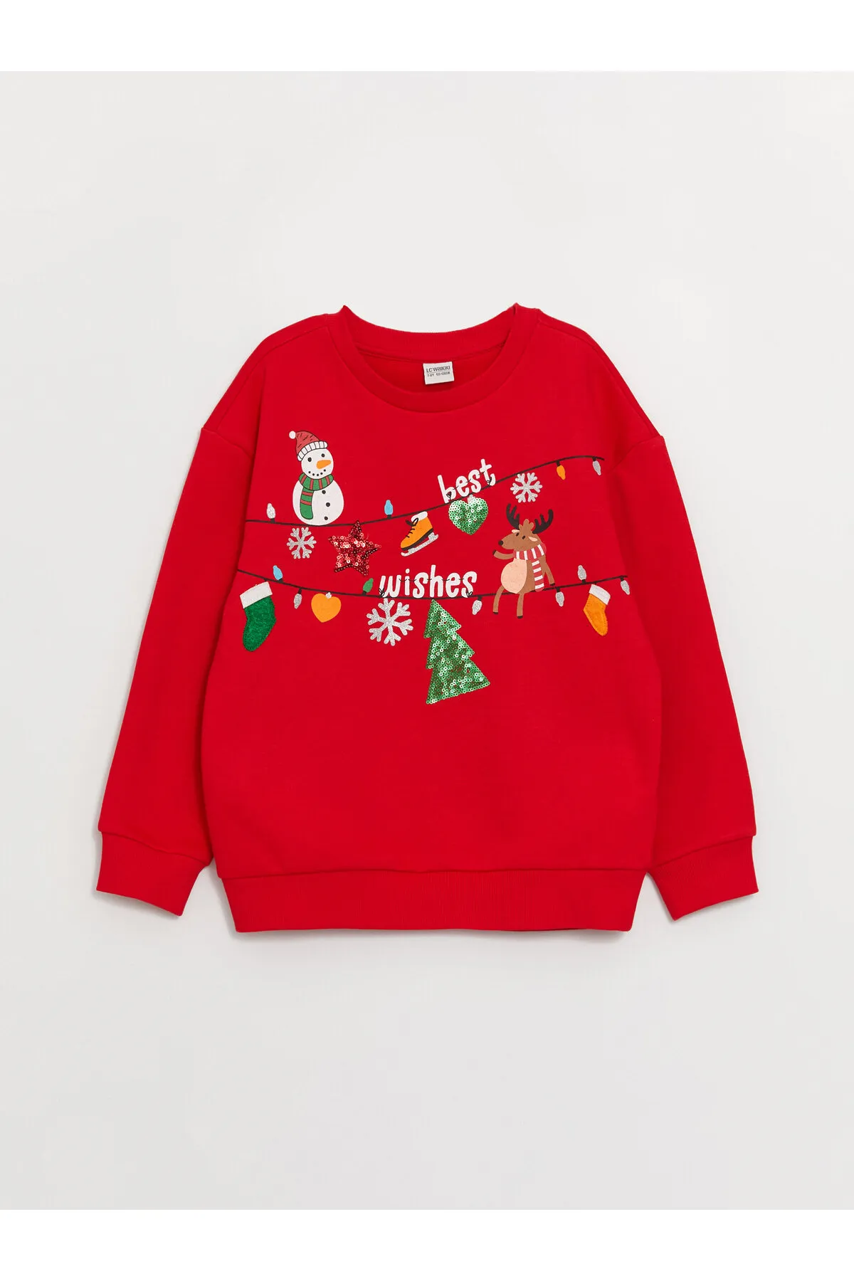 LC Waikiki  Langärmliges Mädchen-Sweatshirt mit Rundhalsausschnitt und Neujahrsmotiv
