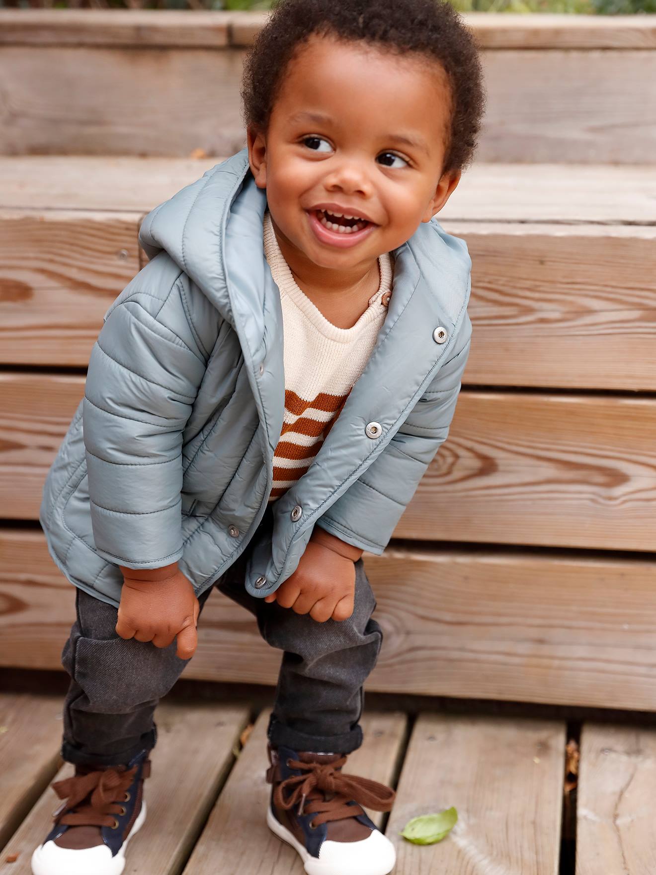 Manteau bébé matelassé avec capuche marron