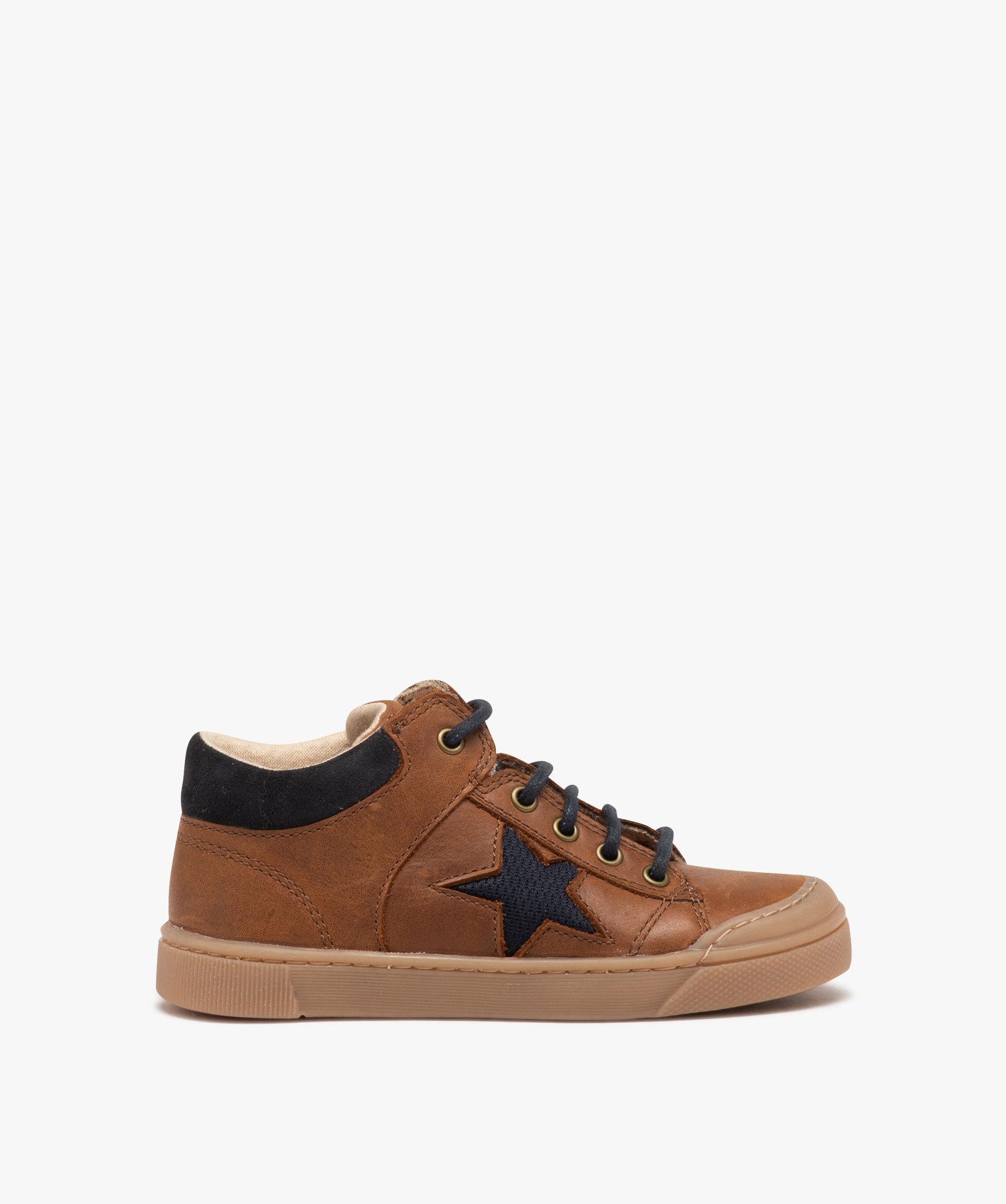 Boots Garçon bicolores dessus en cuir à lacets et à zip camel | GEMO