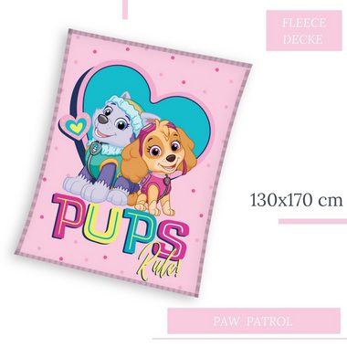 Kinderdecke Paw Patrol 130x170 cm, weich und kuschelig, passend zur Bettwäsche, MTOnlinehandel, Sofadecke / Überwurf / Fleece-Decke in rosa