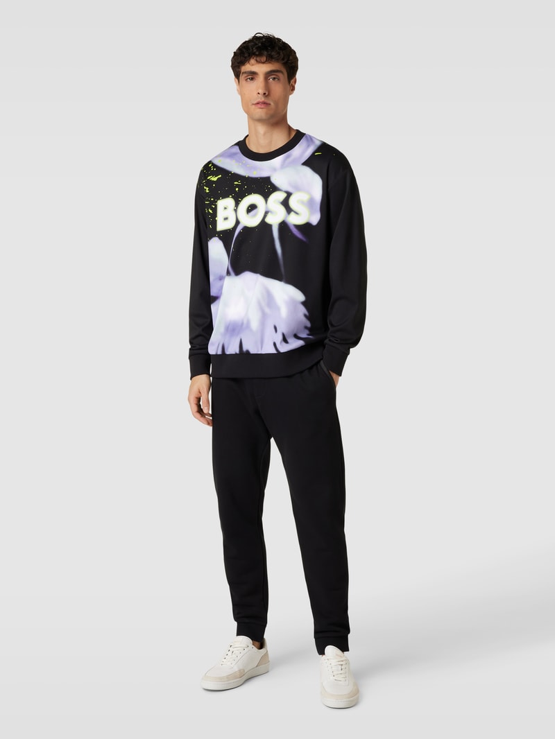 Sweatshirt mit Rundhalsausschnitt Modell 'Salbo Lotus' in schwarz