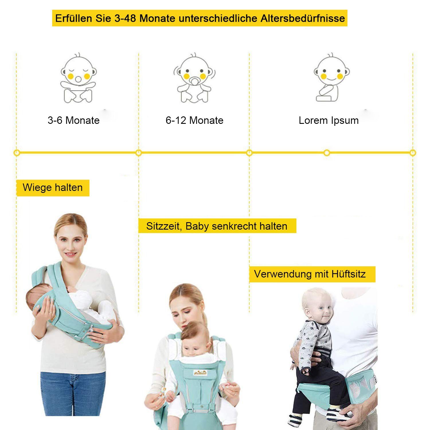 Aoucheni Babytrage 6 in 1 Ergonomische Babytrage mit Hüftsitz