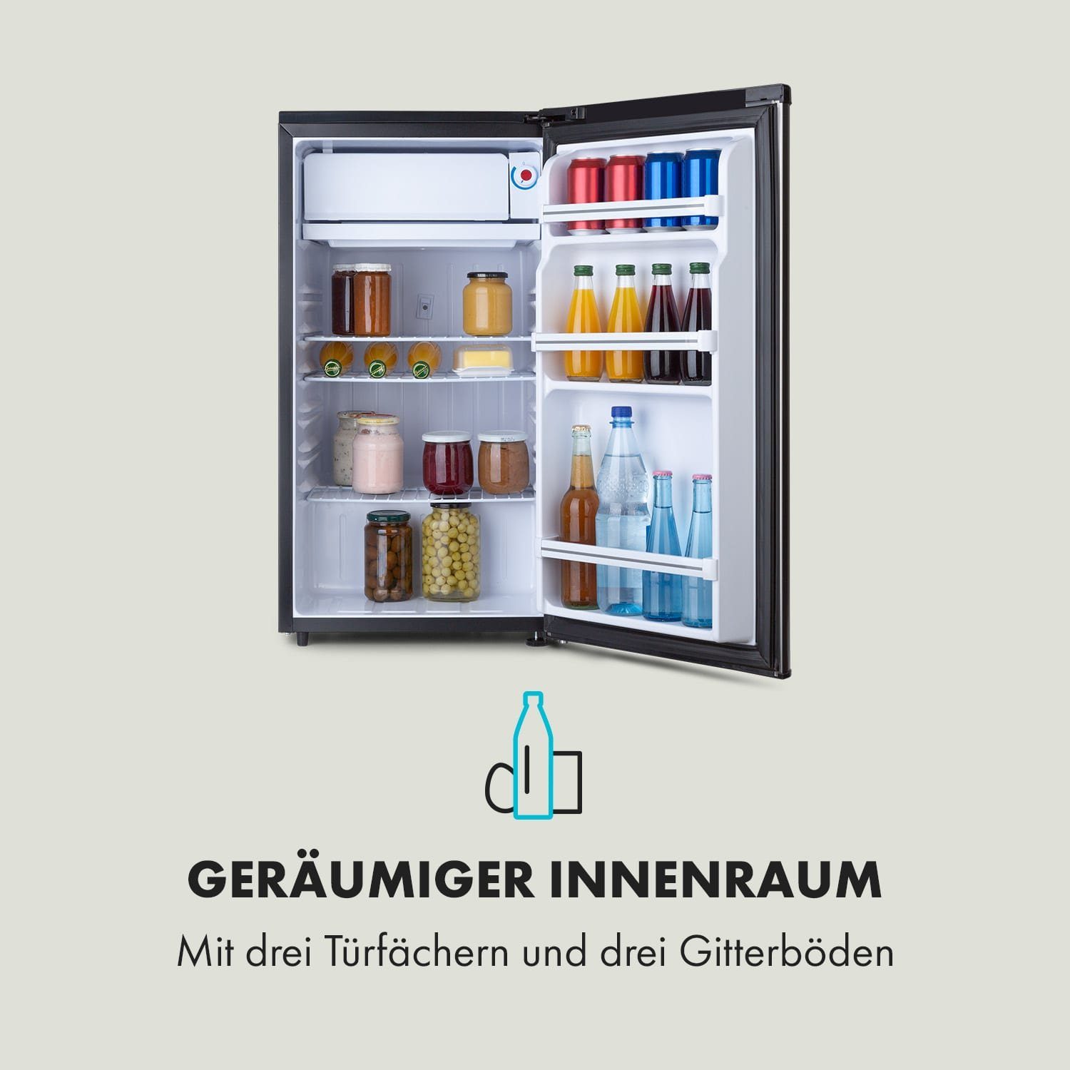 Klarstein Getränkekühlschrank HEA19-Yummy-90Lblk 10035212, 84 cm hoch, 45 cm breit, Kühlschrank mit Gefrierfach Kühl Gefrierkombination freistehend