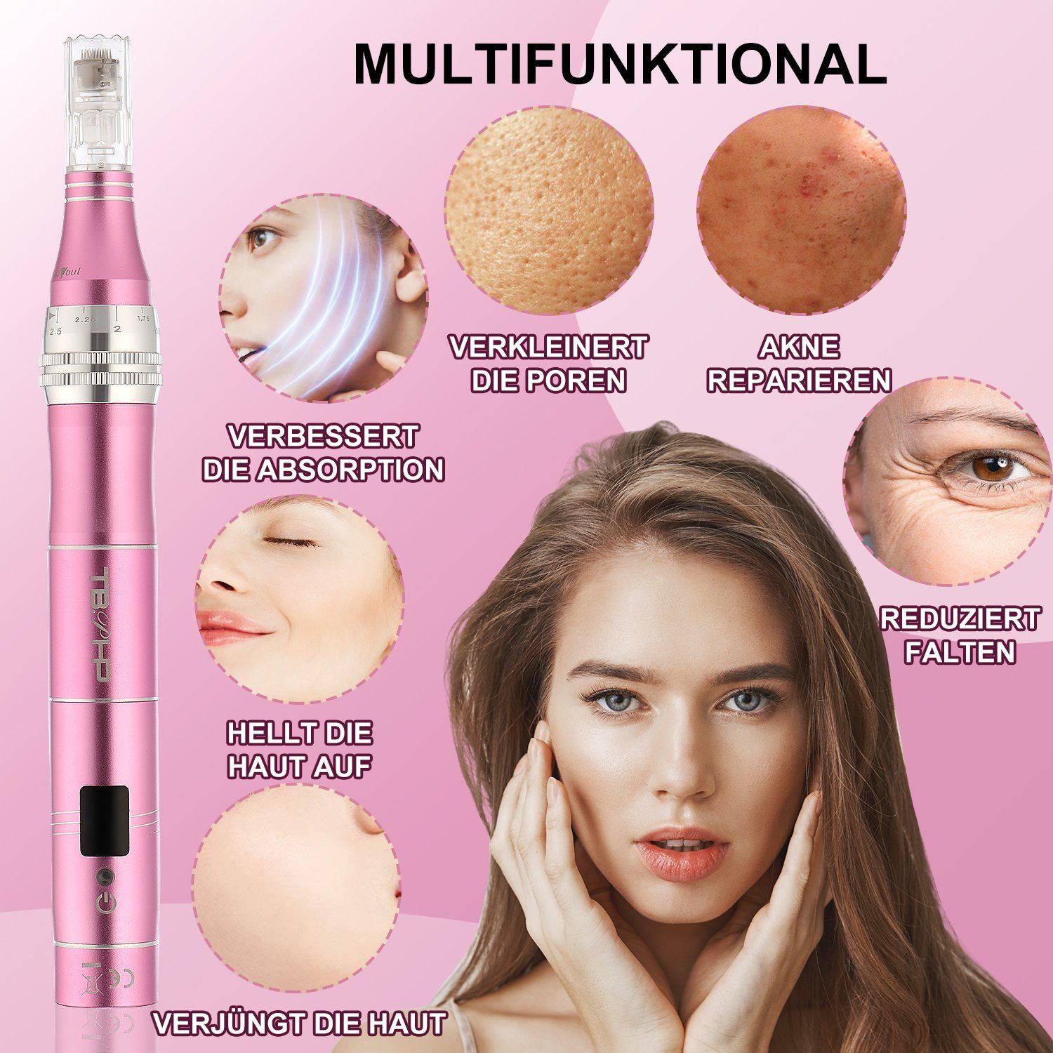 LETGOSPT Mikrodermabrasionsgerät Profi Dermapen, Elektrische Microneedling Pen 0mm-2.5mm, Mit 7 Stufen, für Gesicht Hautverjüngung(Inkl.12 köpfe Patronen)