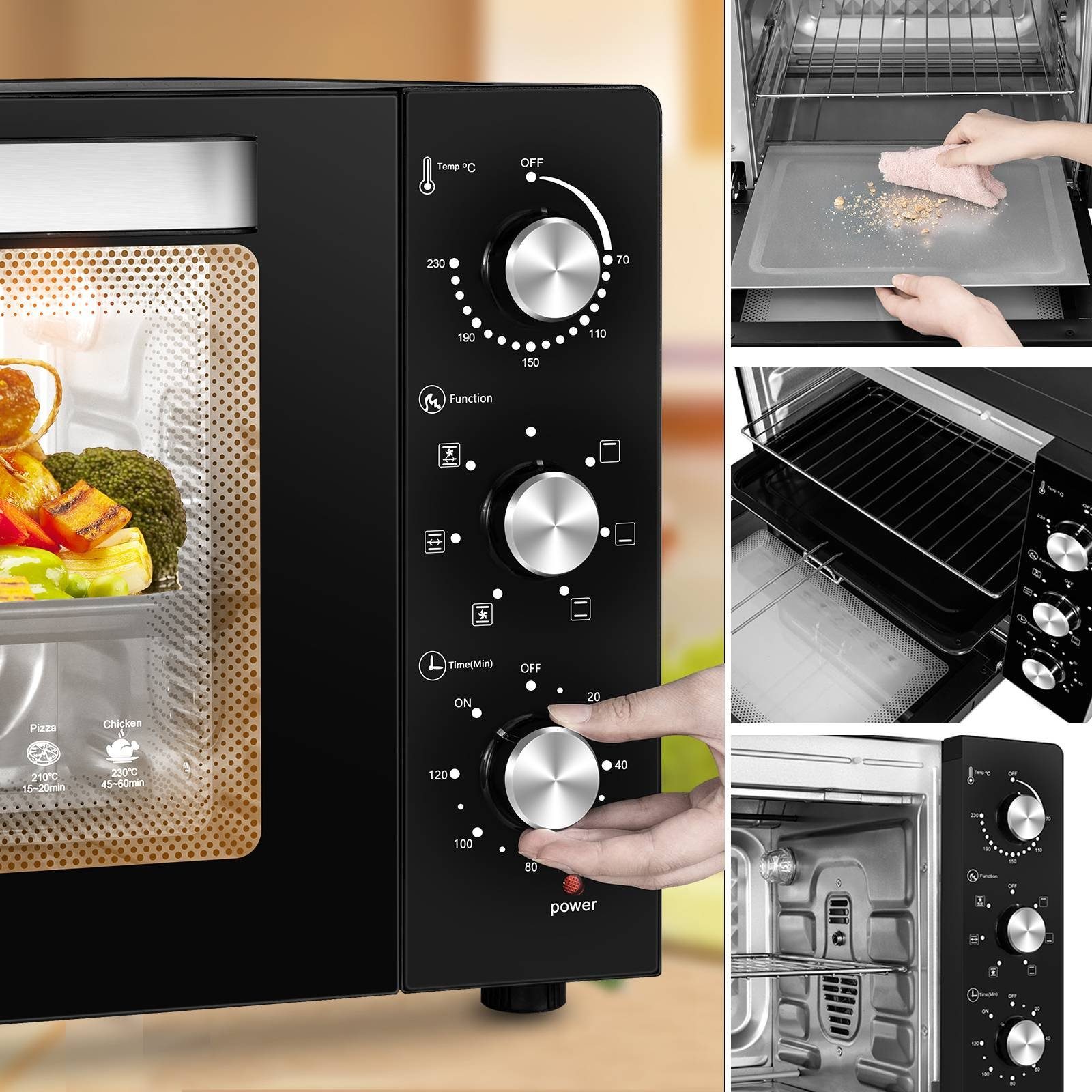 EUGAD Minibackofen, 45 L mit 4 Ebenen, 6 Modi, zweilagige Tür, Timer, 1700W