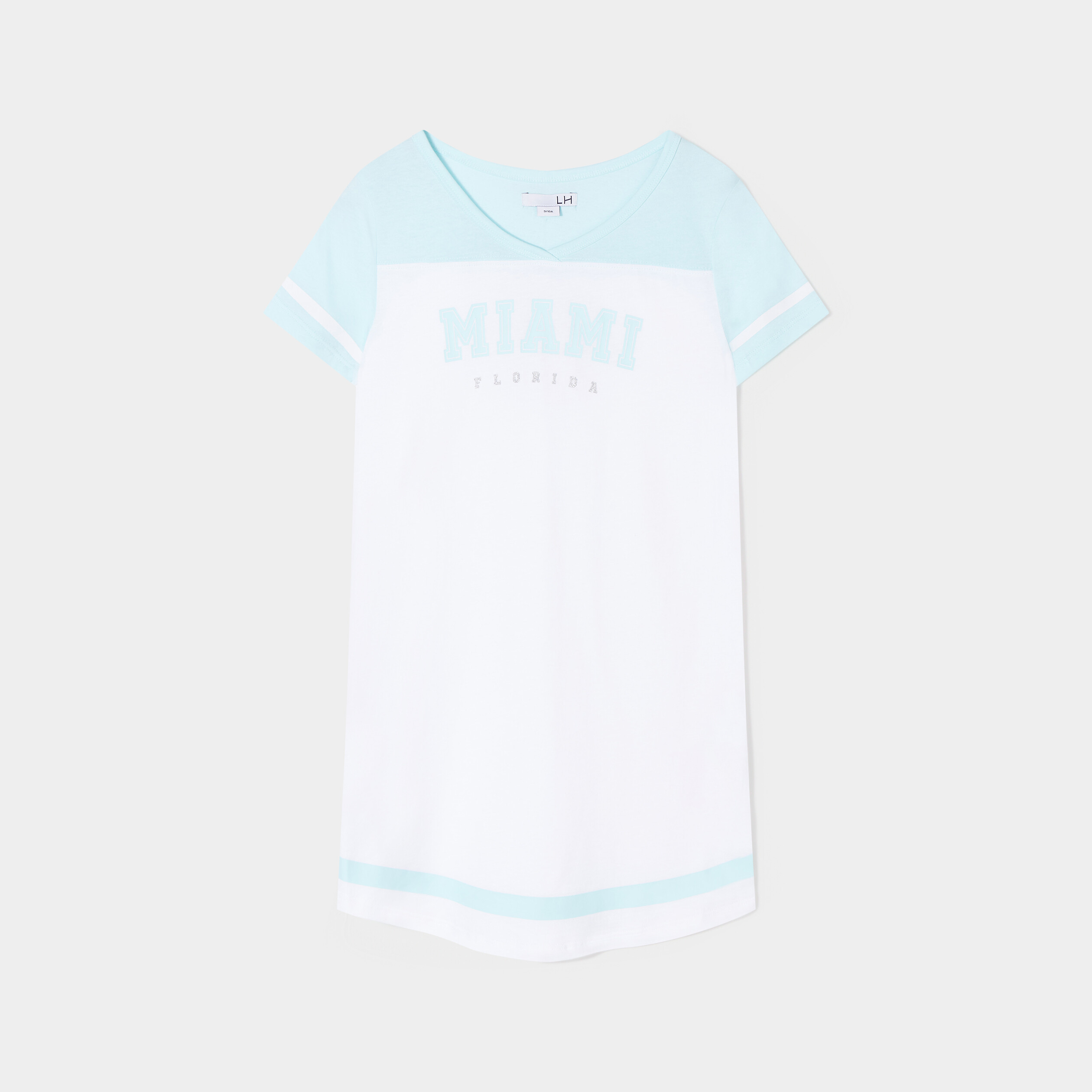 Chemise de nuit col en V coton bleu turquoise fille | La Halle