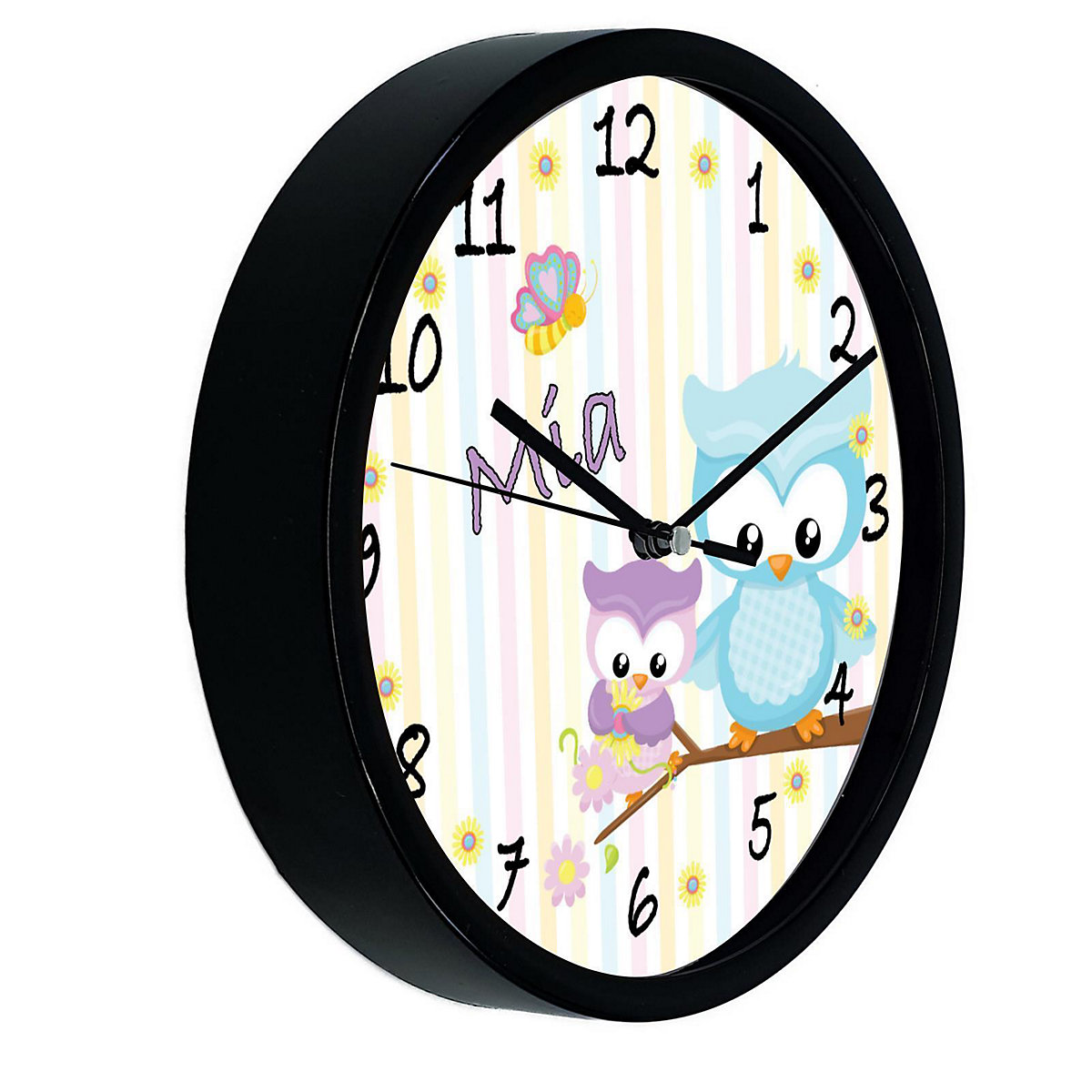 Kinder Wanduhr personalisiert mit Name Eule Frühling