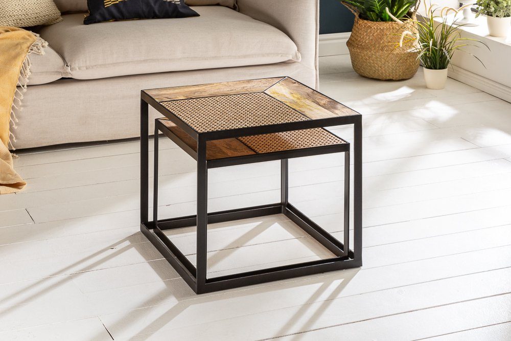 riess-ambiente Couchtisch VIENNA LOUNGE 50cm natur / schwarz (Set, 2-St), Wohnzimmer · Massivholz · eckig · Rattan · Wiener Geflecht · Design
