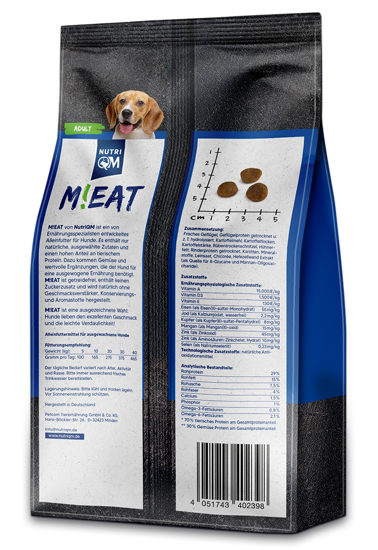 NutriQM Hundetrockenfutter NutriQM M!EAT Adult 5 x 1,5 kg