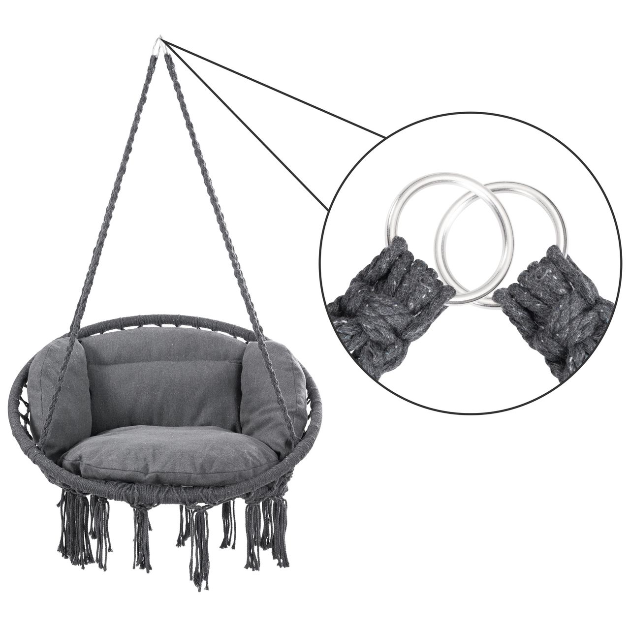 Casaria Detex® Hängesessel Anthrazit 80x60x140cm