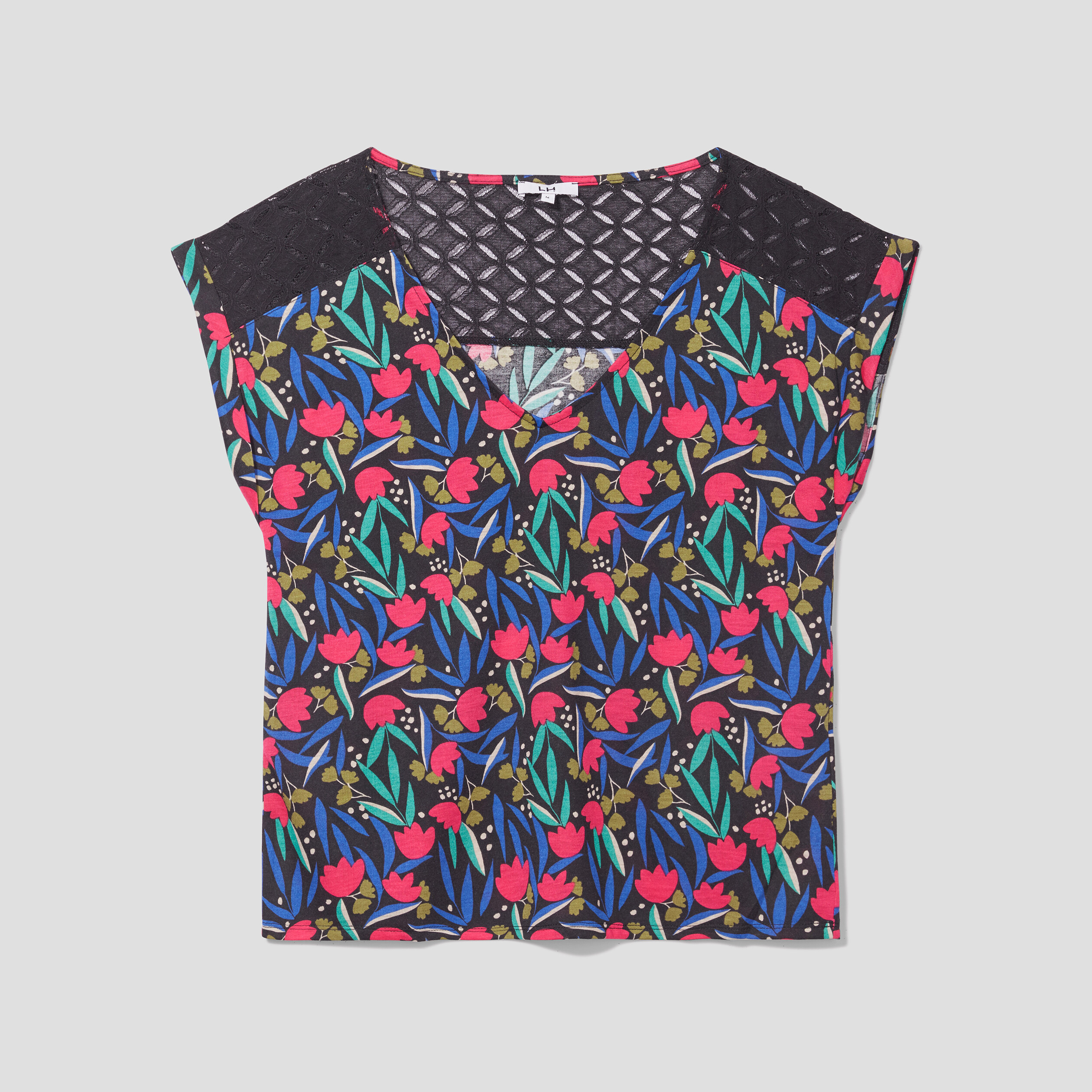 T-shirt dentelle épaules et dos noir femme | La Halle