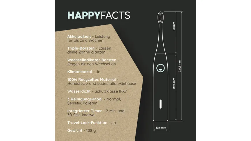 happybrush Schallzahnbürste StarterKit Eco Vibe 3 schwarz
