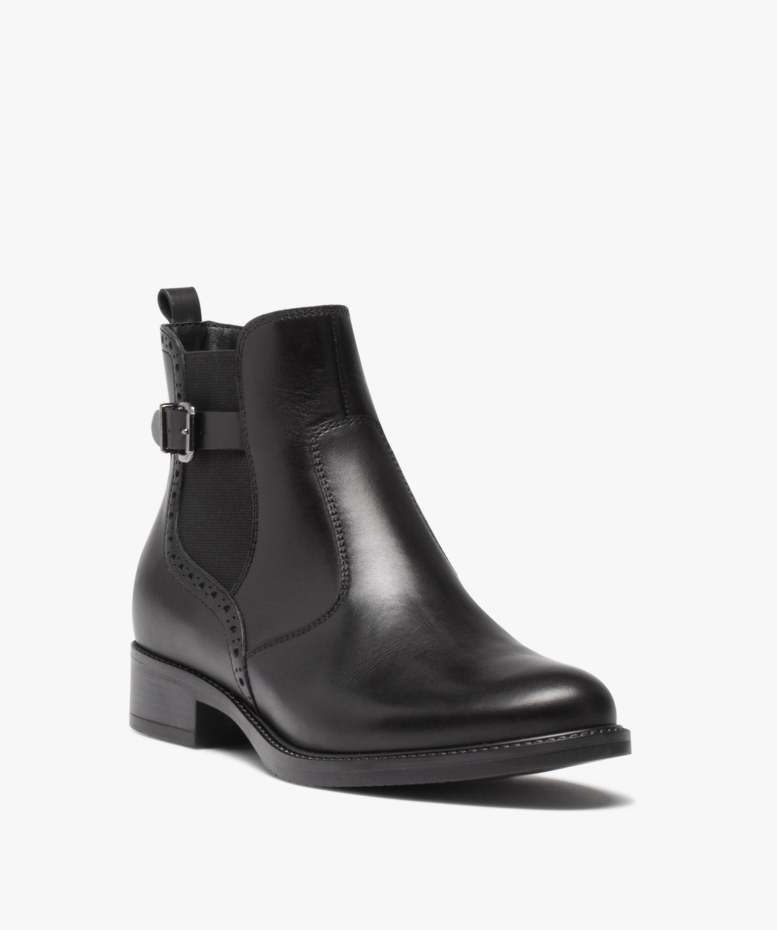 Boots femme Chelsea unies à talon plat et bride fantaisie noir | GEMO