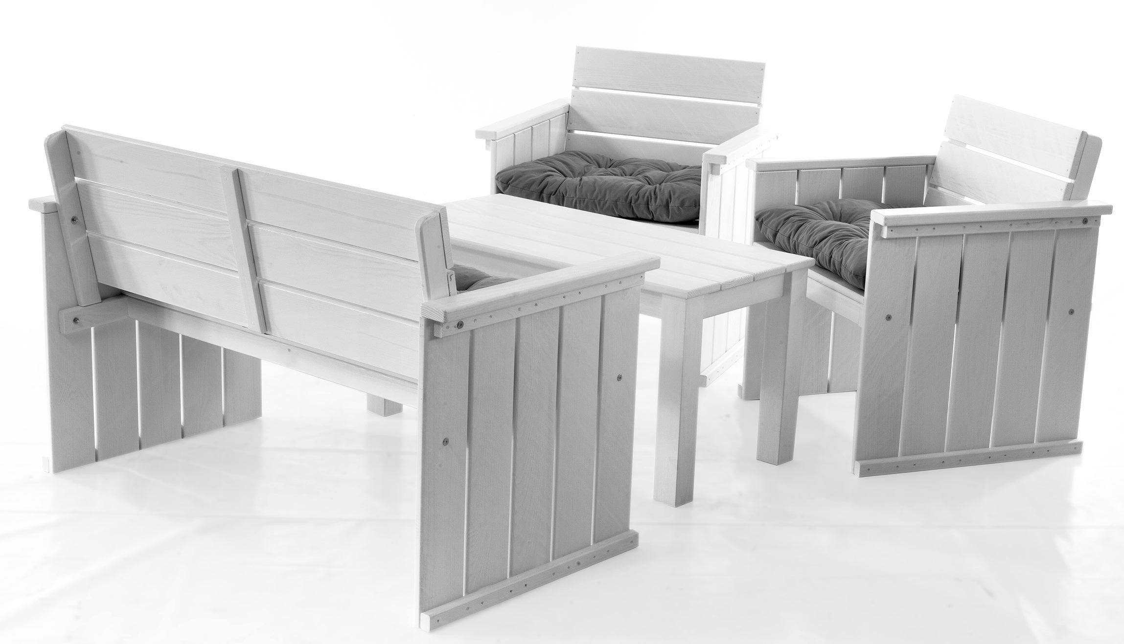 Home Feeling Gartenlounge-Set Essgruppe Loungegruppe Strandgut Europa, Kiefernholz, weiß
