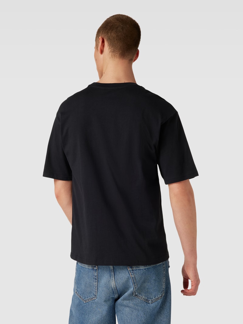 T-Shirt aus reiner Baumwolle mit Motiv-Stitching in schwarz