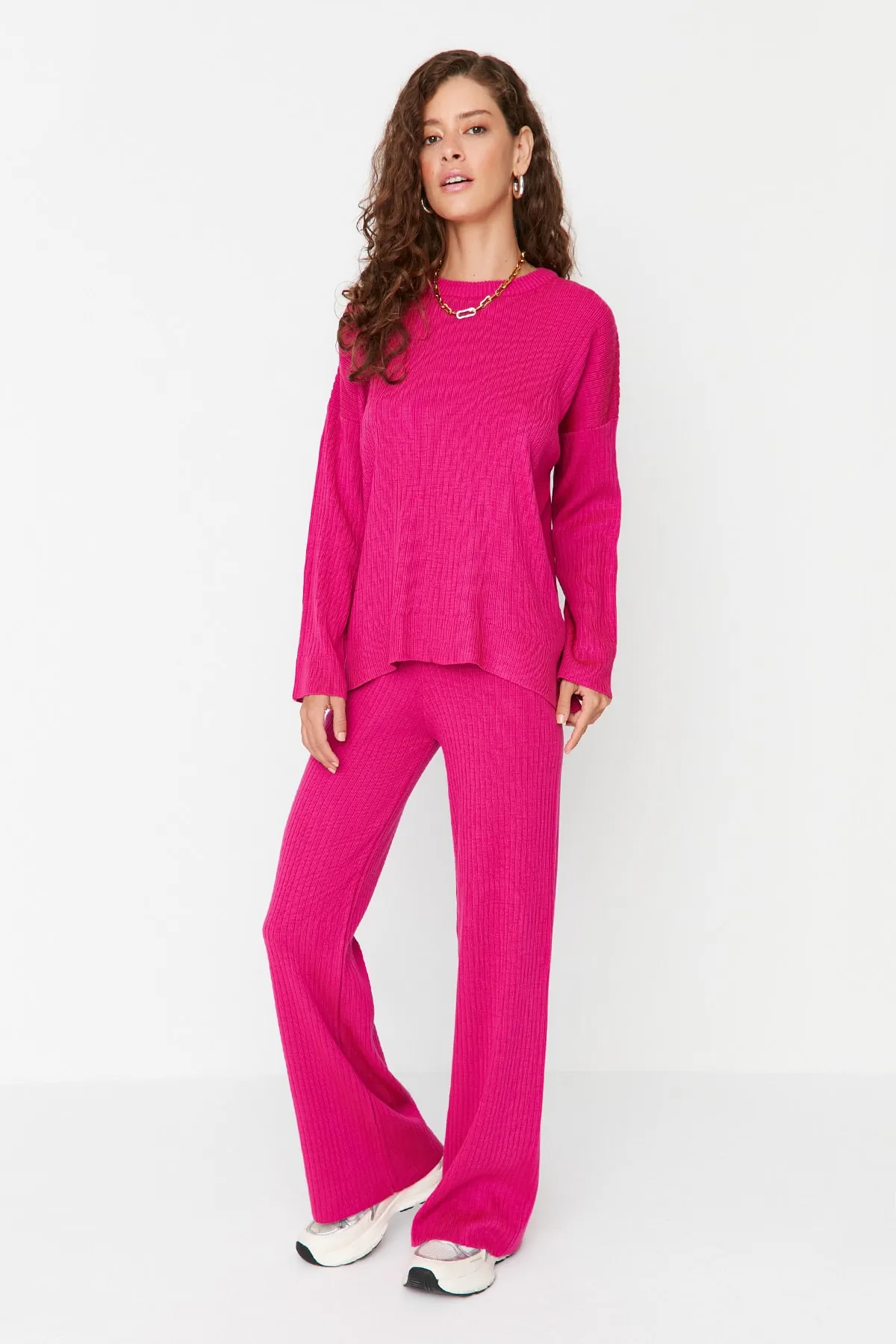 Trendyol Collection  Fuchsia Rundhals-Strickoberteil und -unterteil-Set TWOSS20AU0084