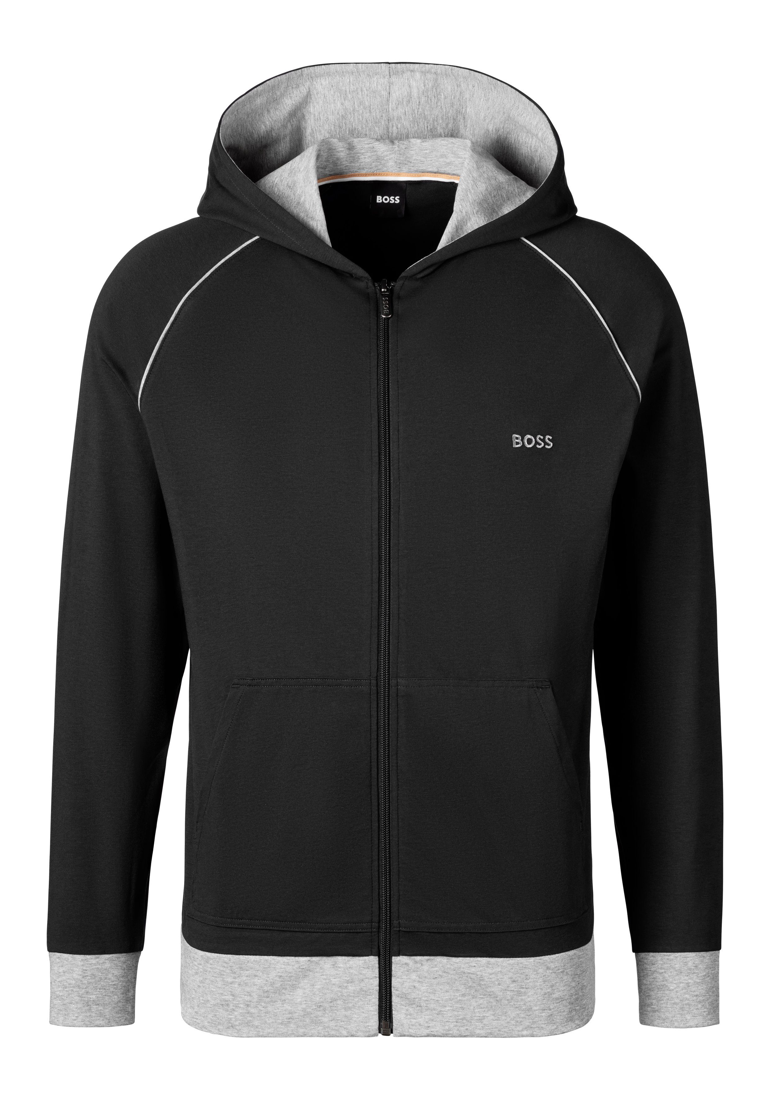 BOSS Kapuzensweatjacke mit kontrastfarbigen Bündchen