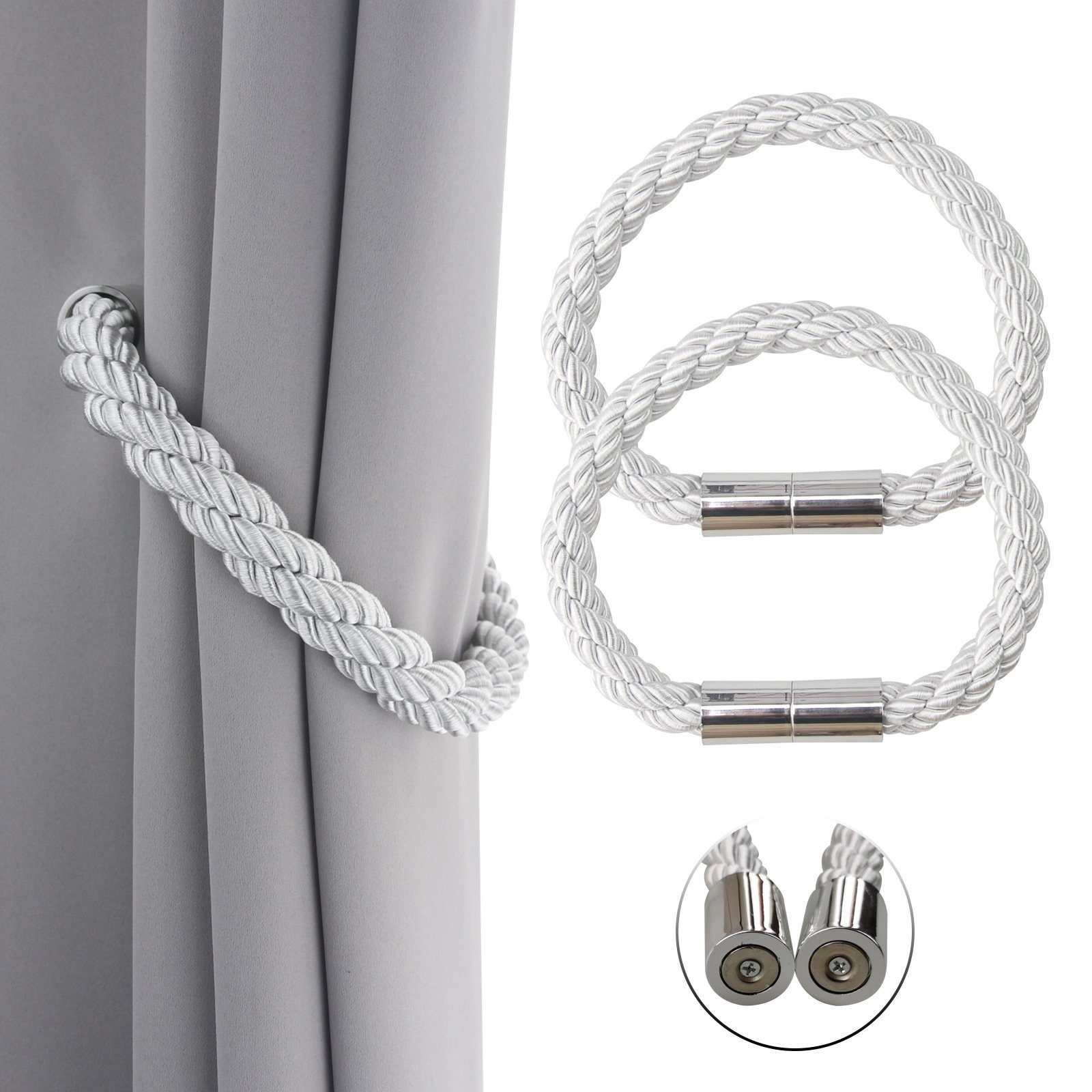 Dekospange Magnetische Vorhang Raffhalter,Raffhalter für Vorhänge,Raffhalter Seil, SCOHOME, Fenstervorhänge, (für Haus Cafe Büro 2 Stücke, Binder Schnallen Gardinenhalte,Modern Vorhang Clips), erhältlich in grau