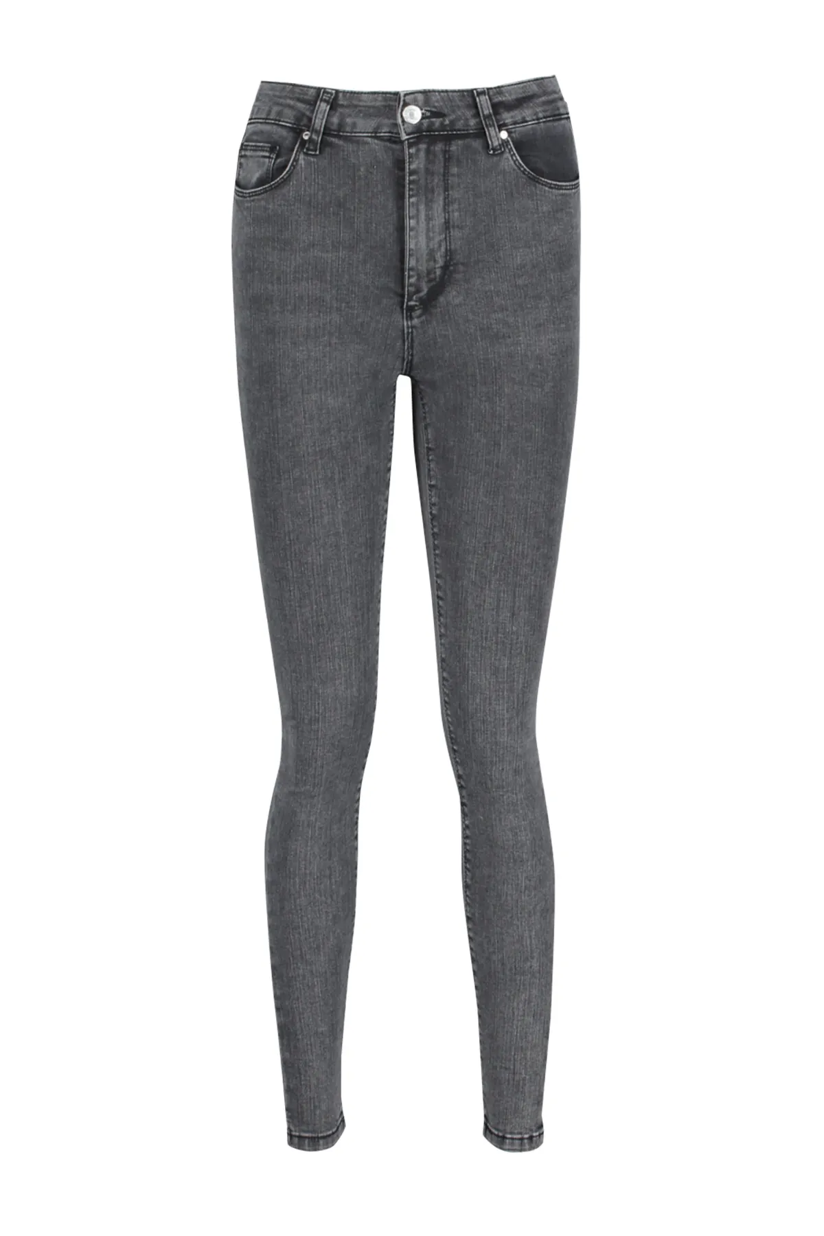 Trendyol Collection  Anthrazitfarbene Skinny Jeans mit hoher Taille TWOAW24JE00066