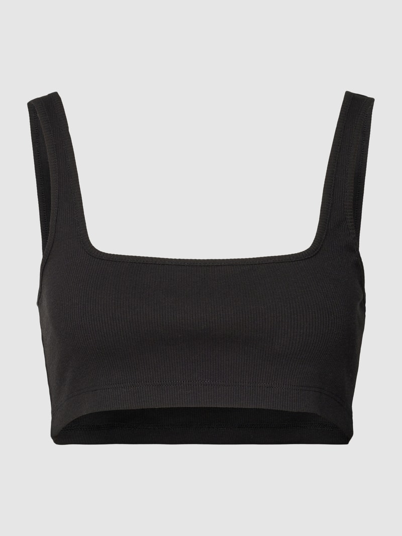 Bralette mit Leder-Patch in schwarz