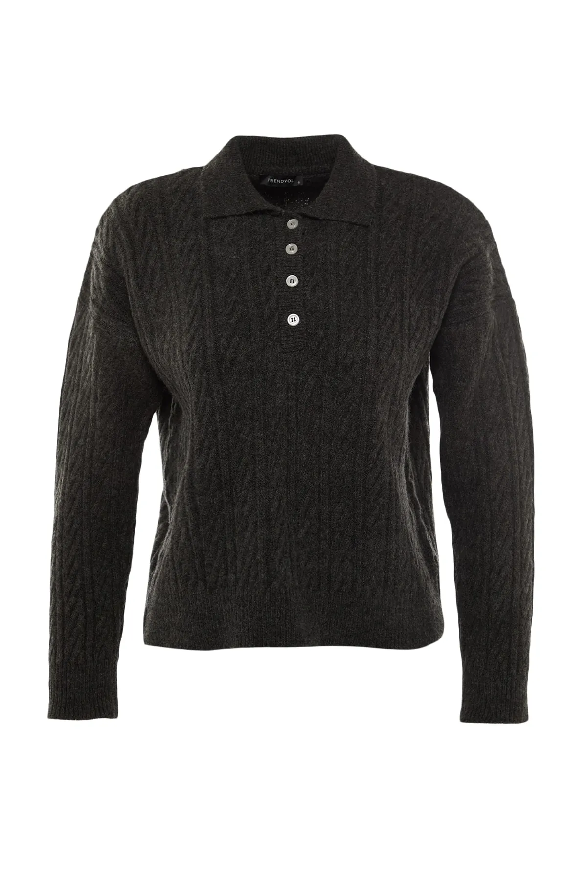 Trendyol Collection  Anthrazitfarbener, weicher, strukturierter Strickpullover mit weiter Passform TWOAW21KZ2635