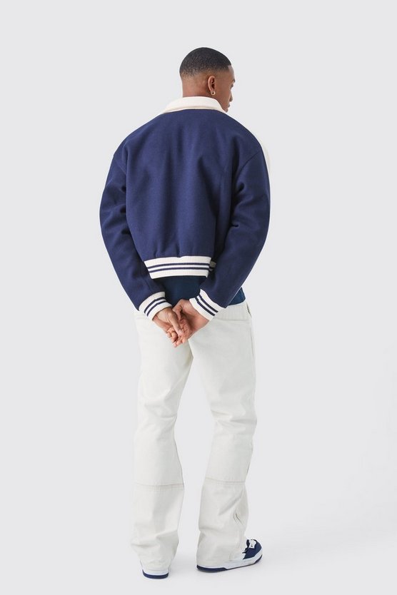 Kastige Melton Harrington-Jacke mit Kragen