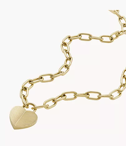 Fossil Kette Harlow Linear Texture Anhänger Heart Edelstahl goldfarben