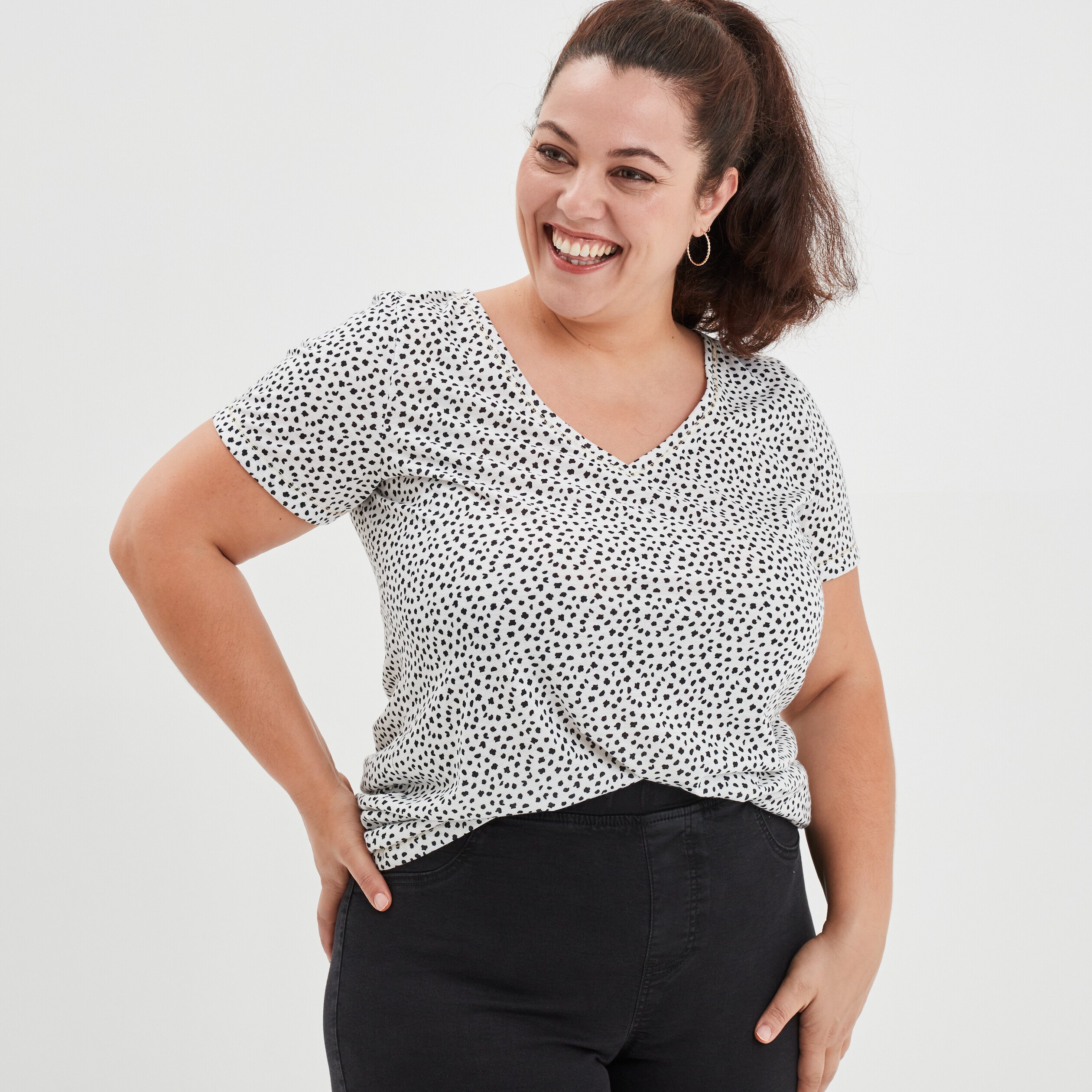 T-shirt manches courtes blanc femme grande taille | La Halle