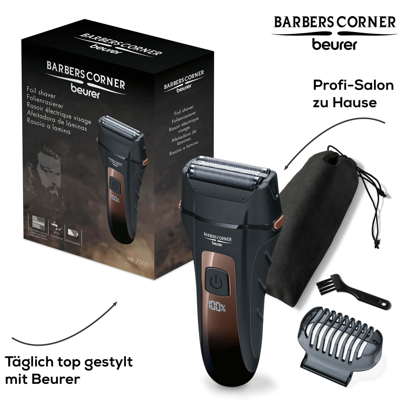Beurer HR 7000 Folienrasierer-Bartschneider mit Scherfolie & ausfahrbarem Detailtrimmer