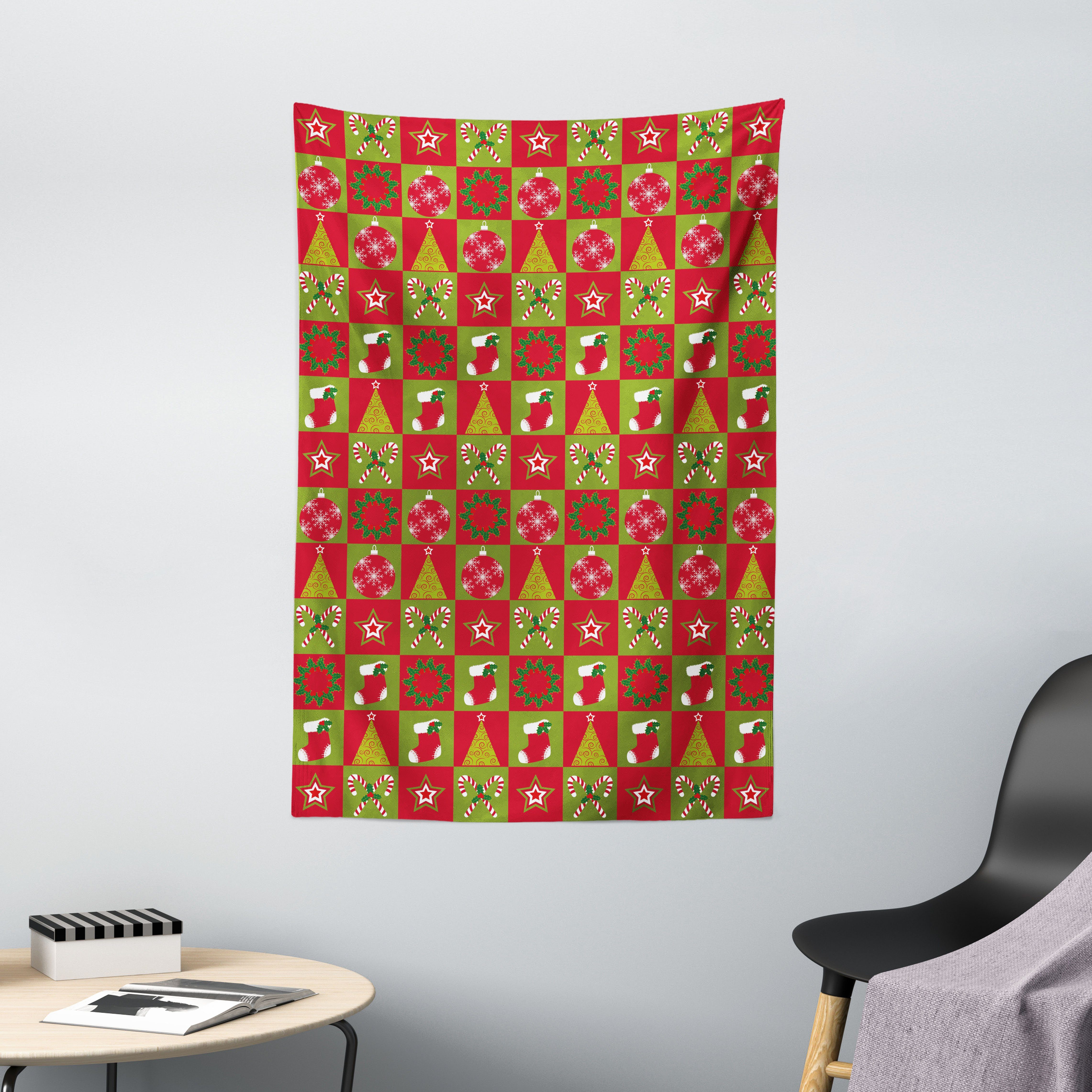 Wandteppich Wohnzimmer Schlafzimmer Wandtuch Seidiges Satin Wandteppich, Abakuhaus, rechteckig, Weihnachten Heiligabend Ornaments