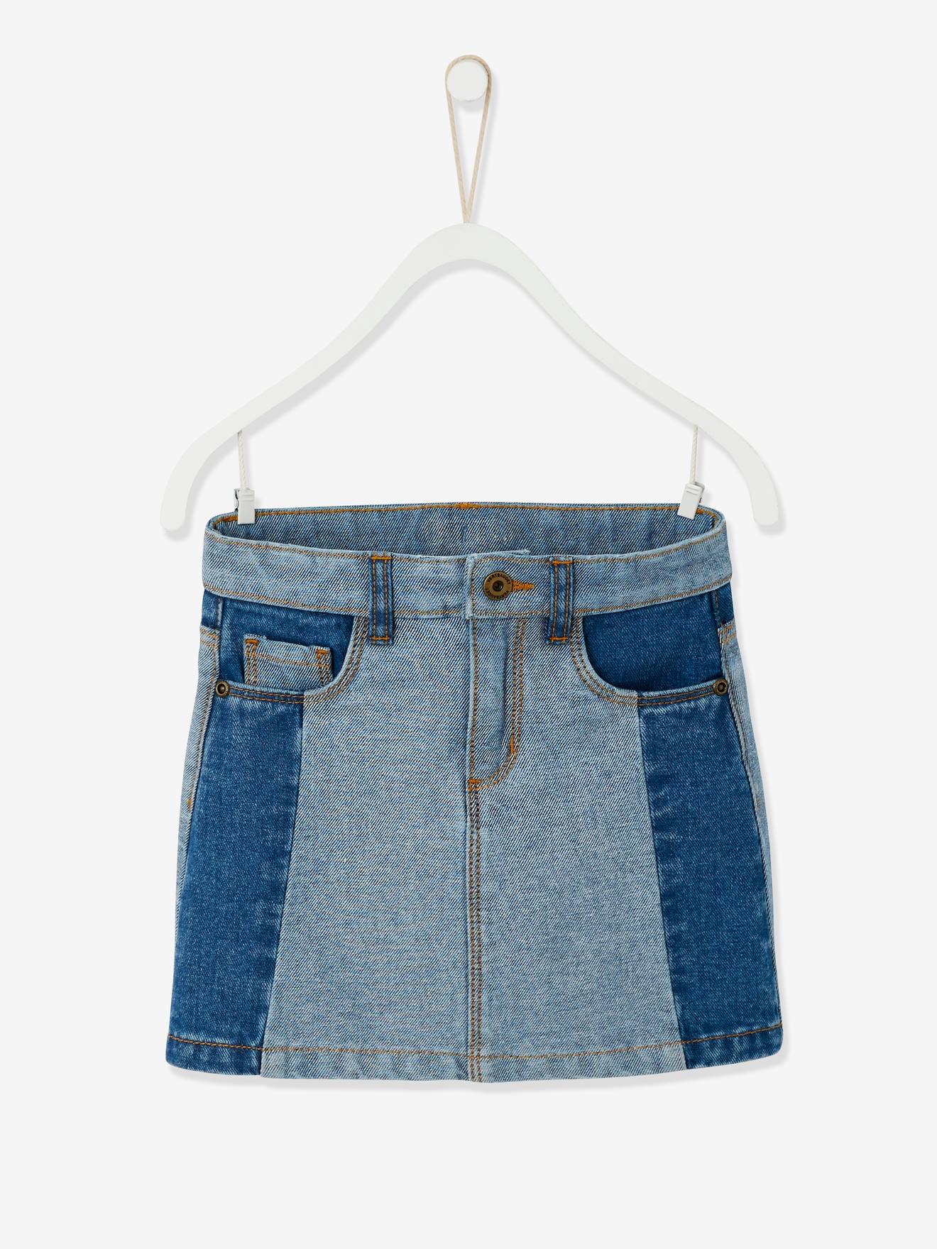 Jupe en jean effet patchwork fille stone