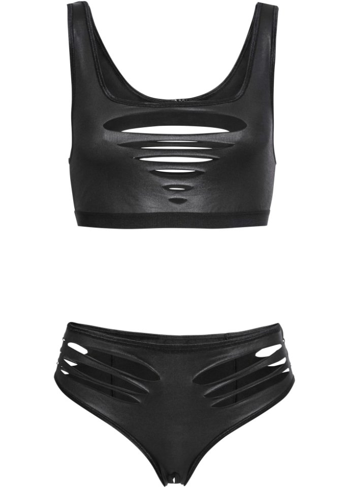 Bustier+Slip ouvert aus Wetlook (2-tlg.Set)