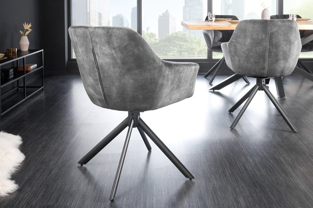 riess-ambiente Polsterstuhl PAPILLON grau / schwarz (Einzelartikel, 1 St), Esszimmer · Samt · Metall · Armlehne · 180° drehbar · Modern Design