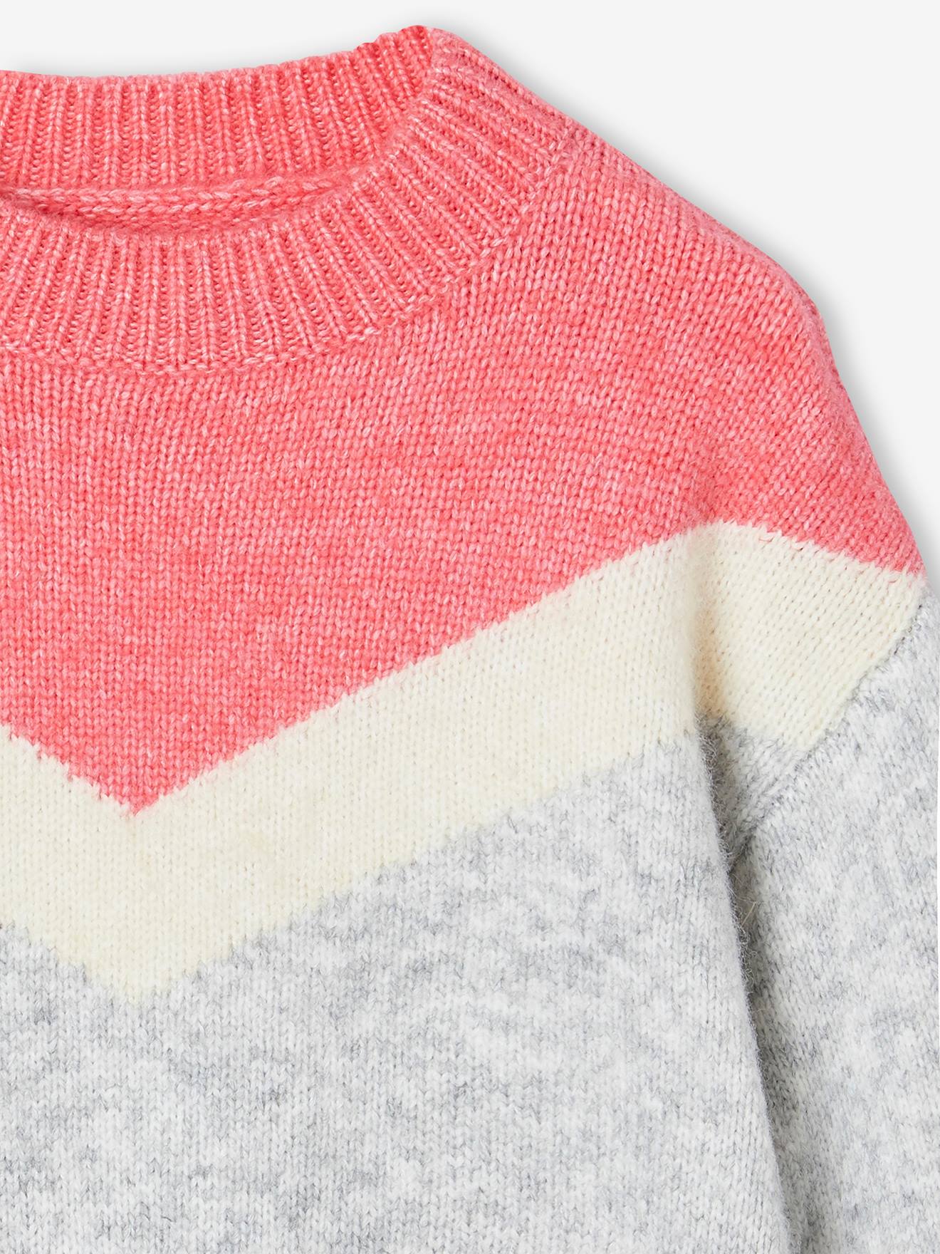 Vertbaudet Mädchen Pullover, Colorblock - grau meliert