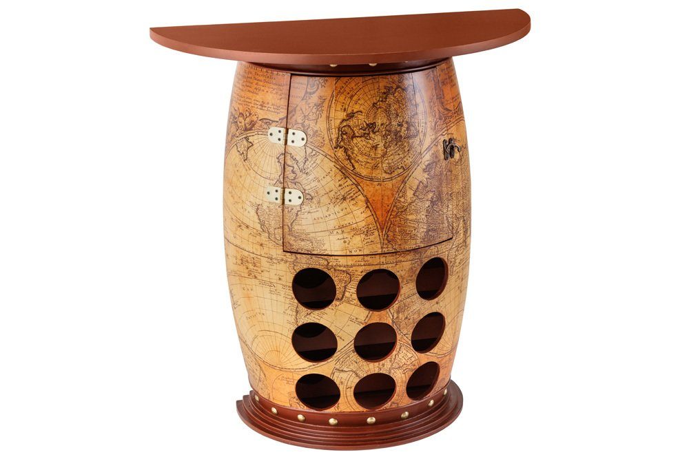 riess-ambiente Weinregal SEVEN SEAS 80cm natur / braun, Einzelartikel 1-tlg., Wohnzimmer · Massivholz · Barschrank · Fass · Weltkarte
