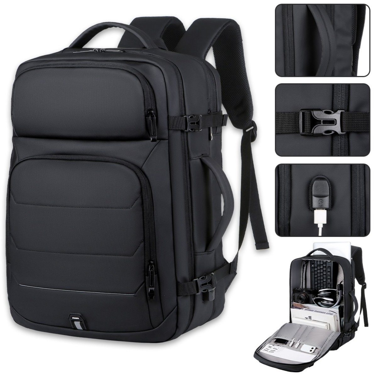 MULISOFT Reiserucksack Groß Laptoprucksäcke Daypack Arbeit Erweiterbarer Business Rucksack (15,6 Zoll Grau, Anti-Diebstahl, mit USB-Lade-Anschluss, Backpack mit Laptopfach), Schulrucksack Laptop Notebook Tasche Schule Uni Rucksack