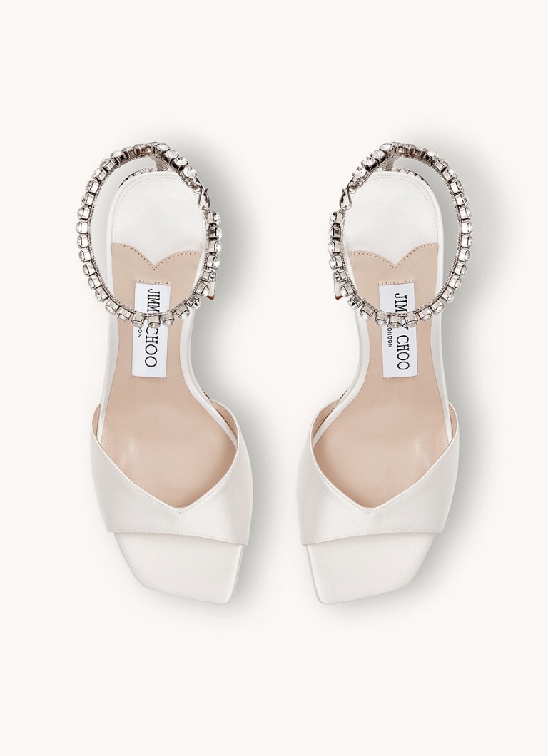 Sandały Jimmy Choo Saeda 85 z satyny z kryształkami