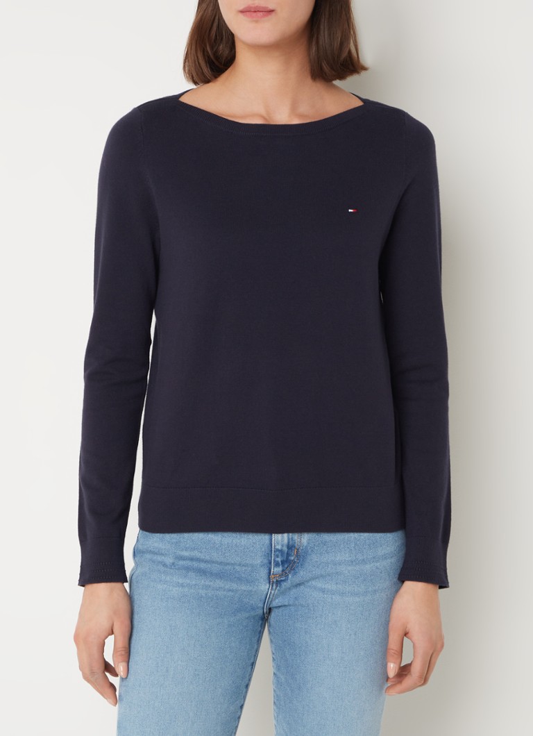 Pulover Tommy Hilfiger tricotat fin cu logo brodat.