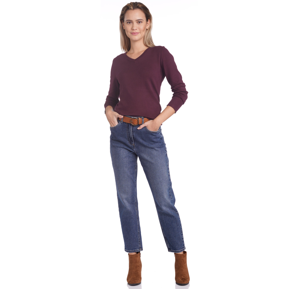 Damen Feinstrickpullover mit V-Ausschnitt