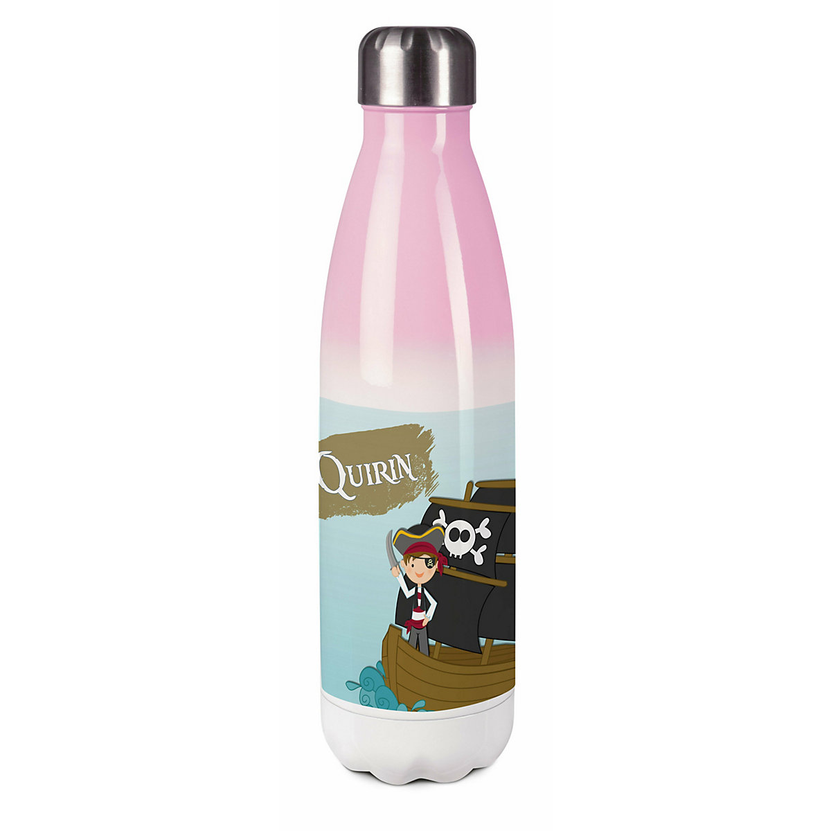 Edelstahl Kinder Thermoflasche / Trinkflasche bunt Pirat Spülmaschinenfest, Auslaufsicher, Bruchfest, Doppelwandig, Für Heißgetränke geeignet, Mit Deckel, Isoliert